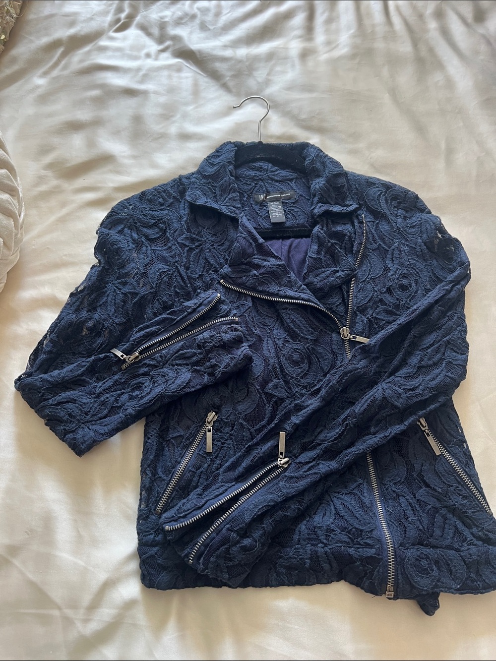 INC International Concepts Navy Lace Moto Jacket